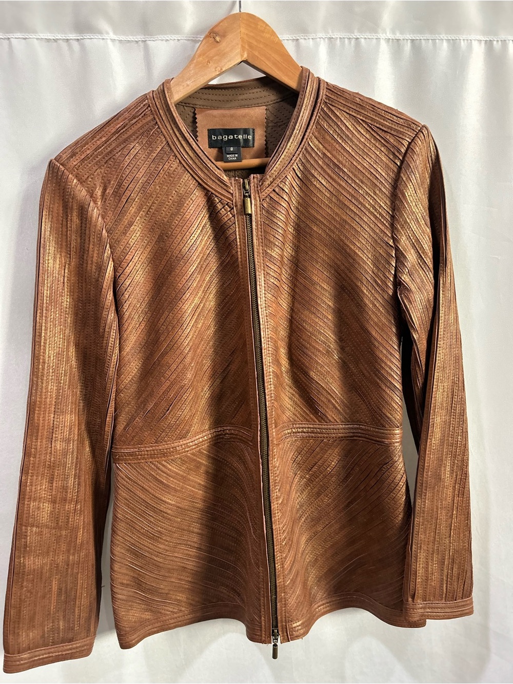 Bagatelle Brown Metallic Textured Faux Leather Jacket Size 8 – Y2K Style EUC